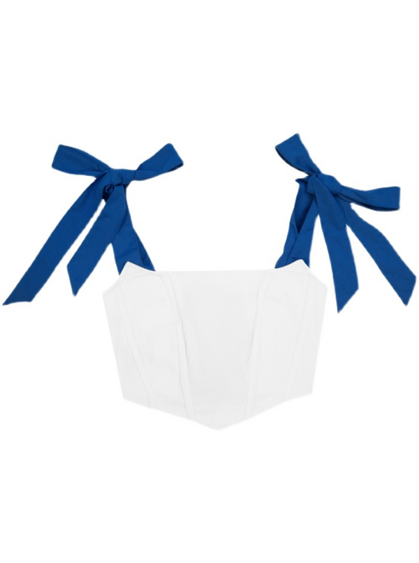 ホワイトストラップホルターコルセットバッグレースアップキャミソール