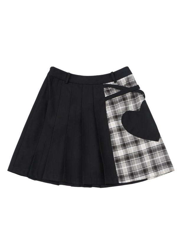Asymmetrical Check Heart Design Skirt