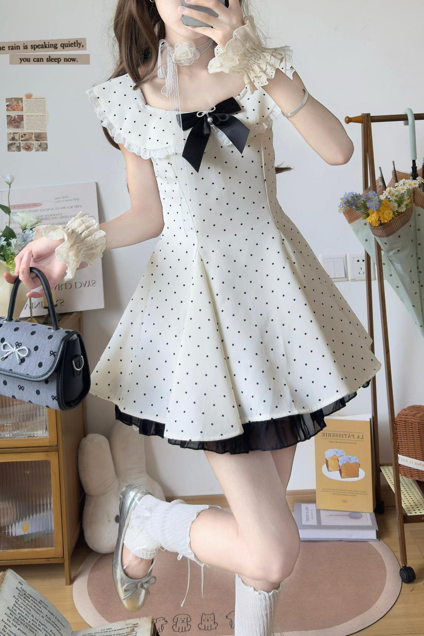 Polka Dot Lace Bowknot Dress