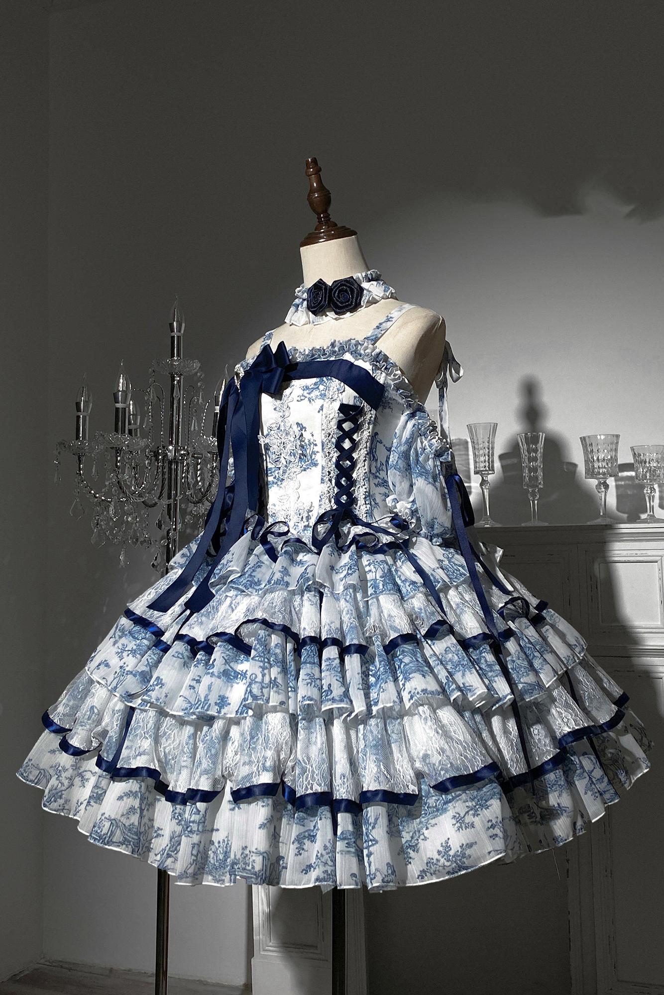 Rainfall Celadon Lace Tiered Lolita Dress