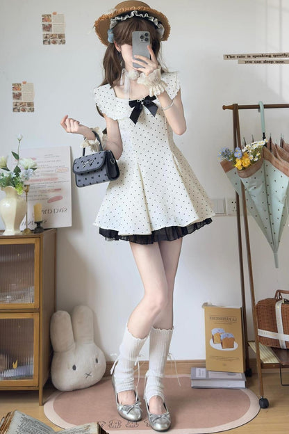 Polka Dot Lace Bowknot Dress