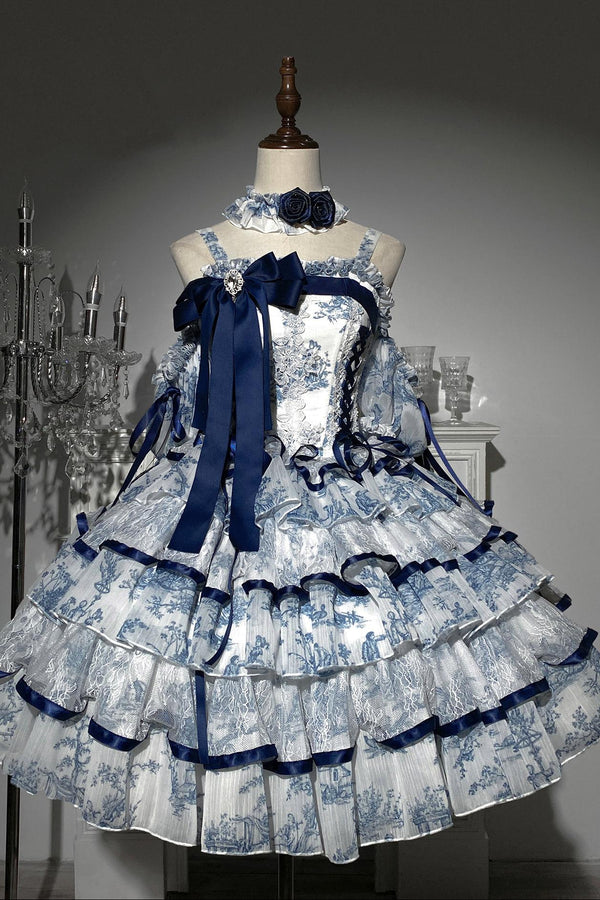 Rainfall Celadon Lace Tiered Lolita Dress