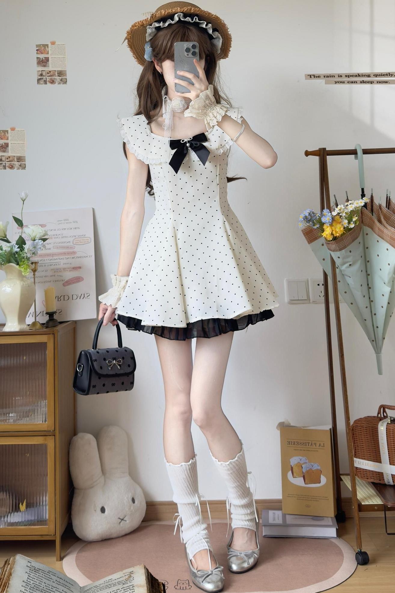 Polka Dot Lace Bowknot Dress