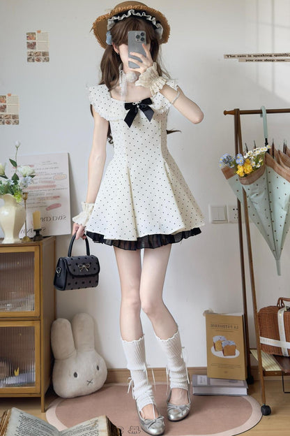 Polka Dot Lace Bowknot Dress
