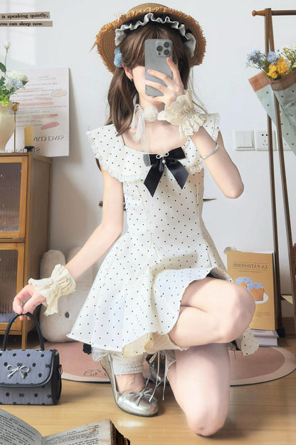 Polka Dot Lace Bowknot Dress