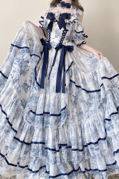 Robe Lolita florale à manches courtes avec baleines