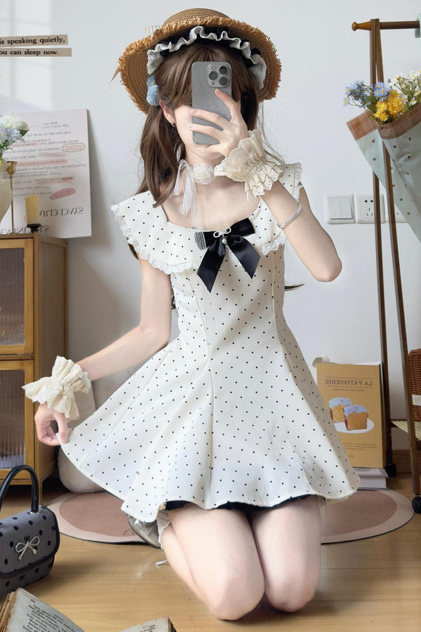 Polka Dot Lace Bowknot Dress