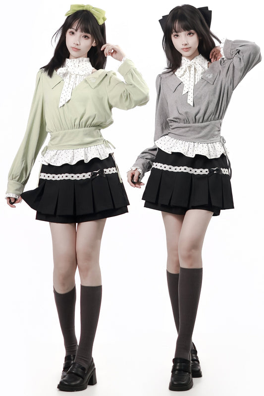 Tea Time Academy Blouse & Lace Pleated Skirt Set