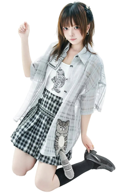 Kitten Check School Top and Skirt Set-Up