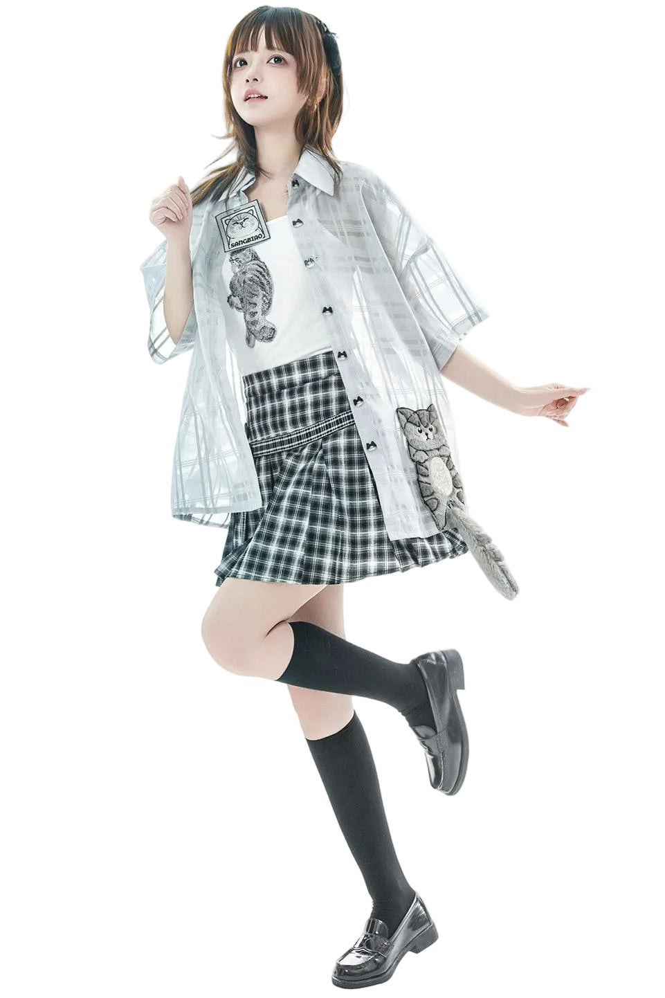 Kitten Check School Top and Skirt Set-Up