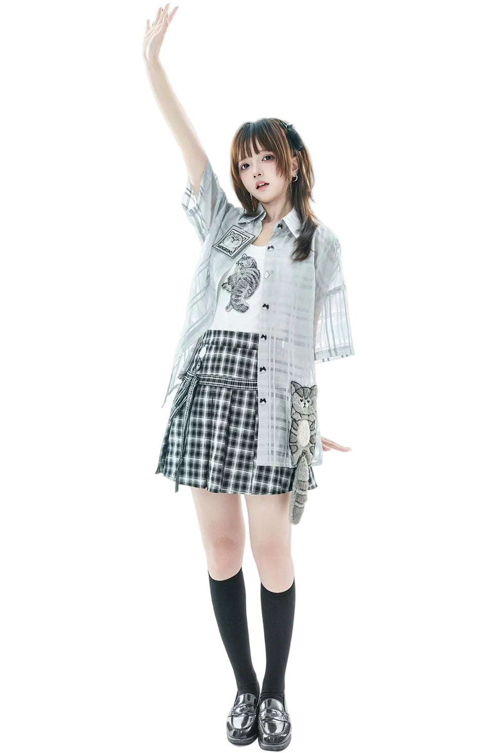 Kitten Check School Top and Skirt Set-Up