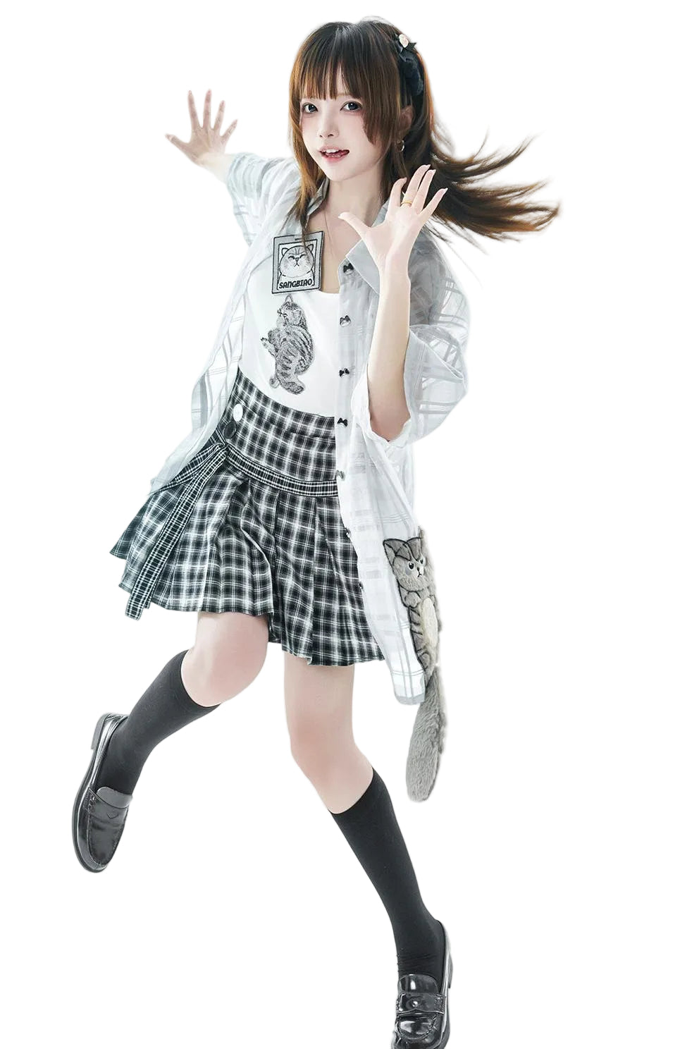 Kitten Check School Top and Skirt Set-Up