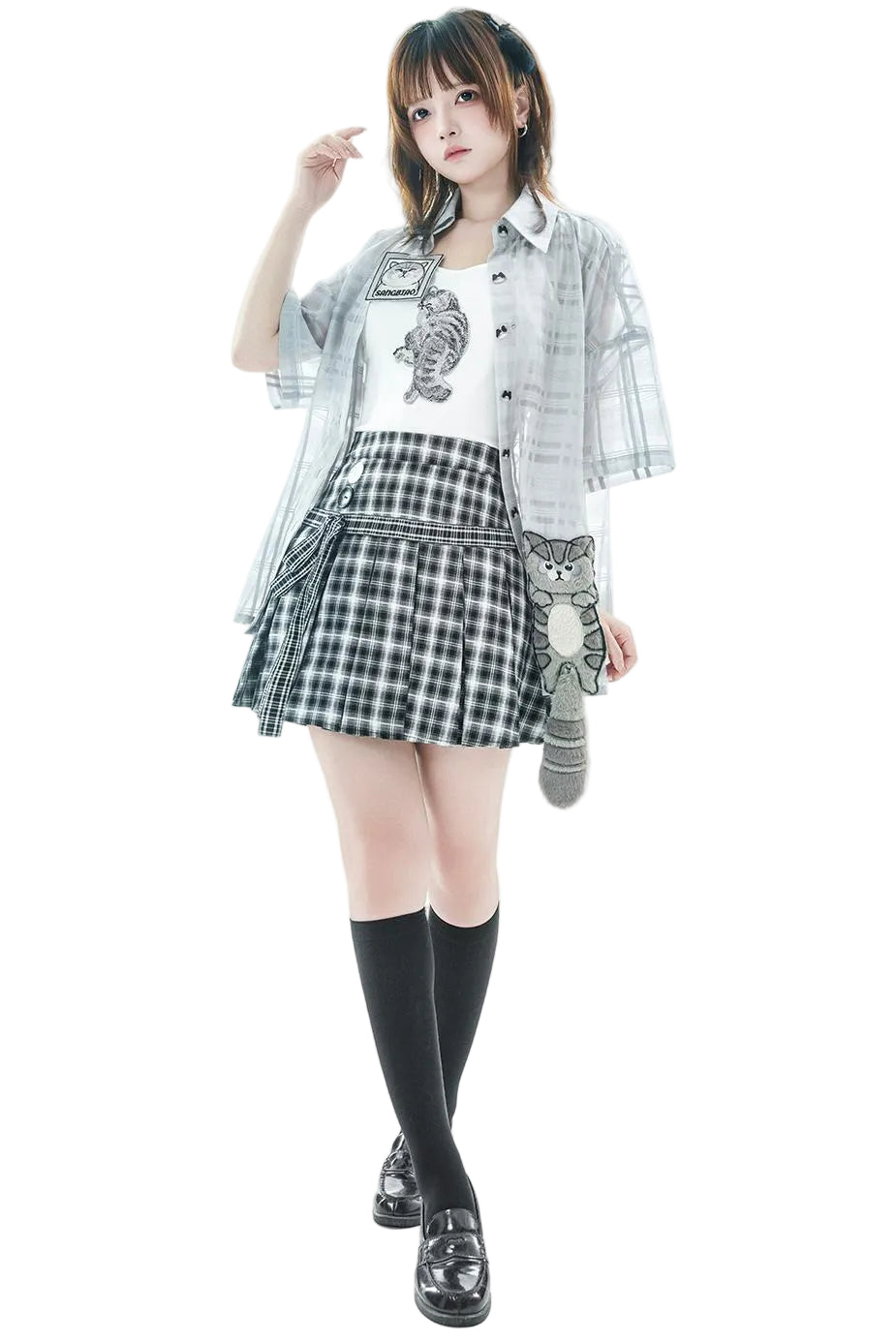 Kitten Check School Top and Skirt Set-Up