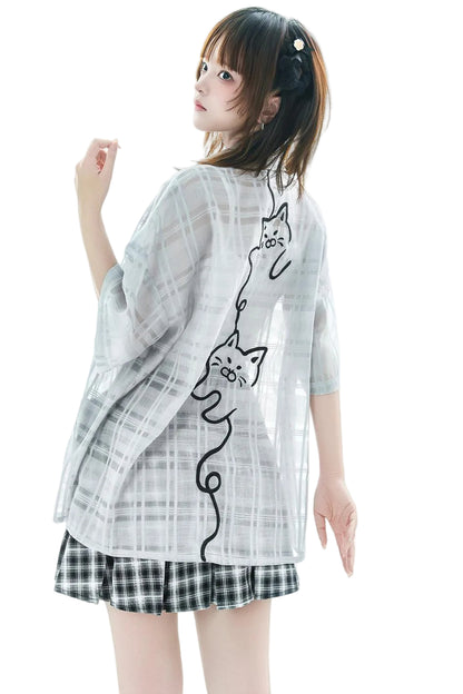 Kitten Check School Top and Skirt Set-Up