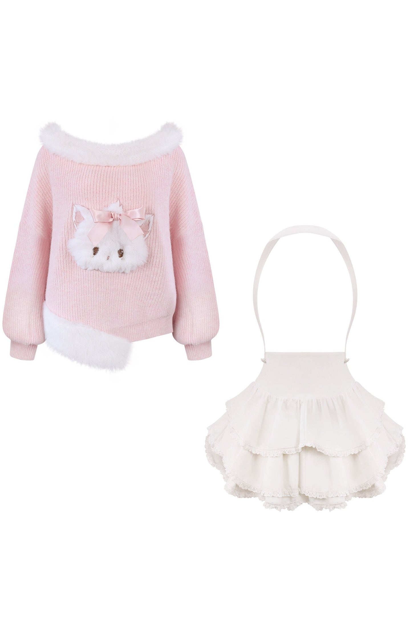 Ensemble robe-pull en maille rose à épaules dénudées