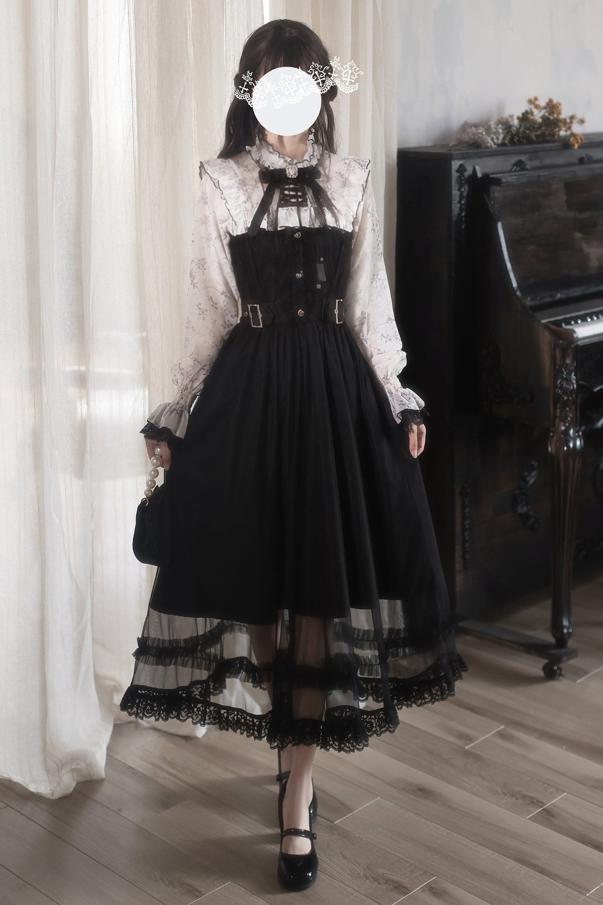 Black White Printed Tulle Dress