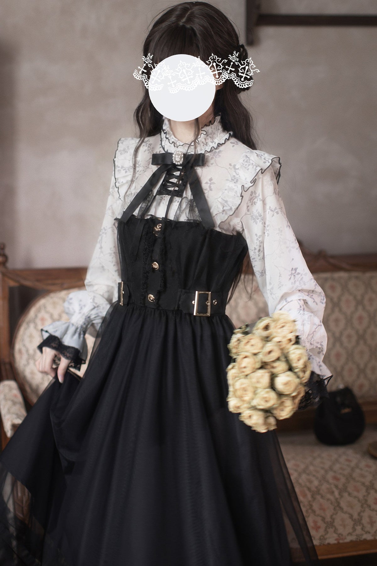 Black White Printed Tulle Dress