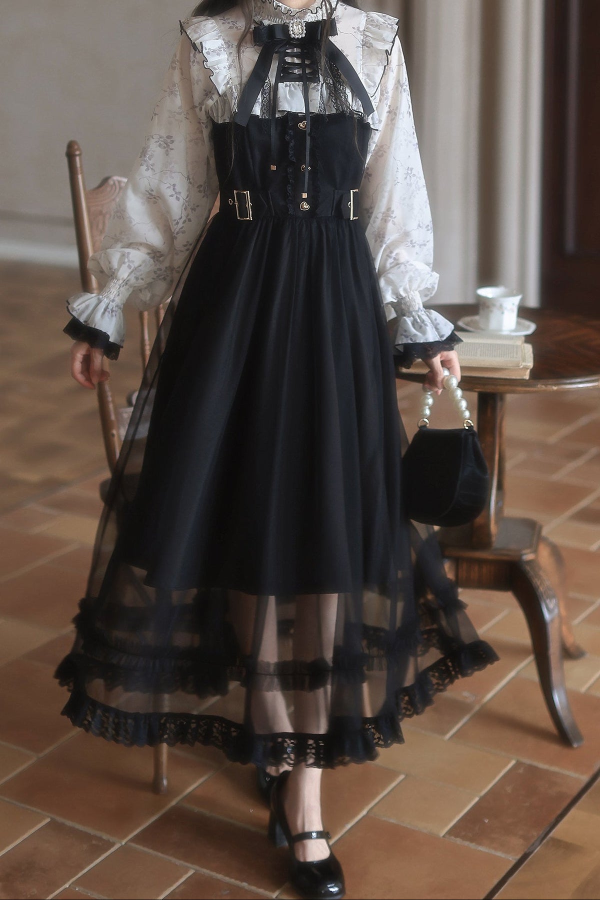 Black White Printed Tulle Dress