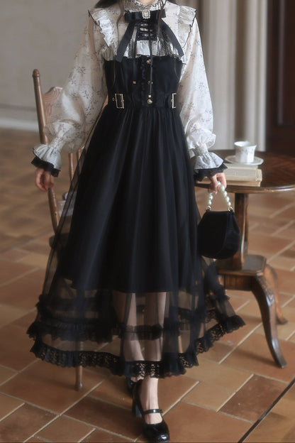 Black White Printed Tulle Dress