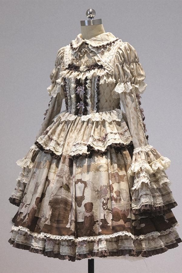 Briana Bear Print Dream Doll Lolita Dress + JSK + Skirt + Shirt + Petticoat