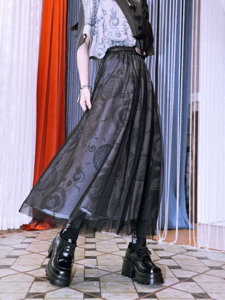 China Mesh Print Skirt High West Skirt