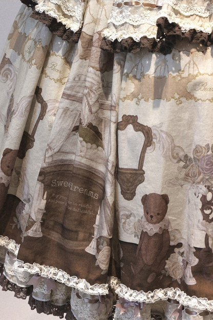 Briana Bear Print Dream Doll Lolita Dress + JSK + Skirt + Shirt + Petticoat