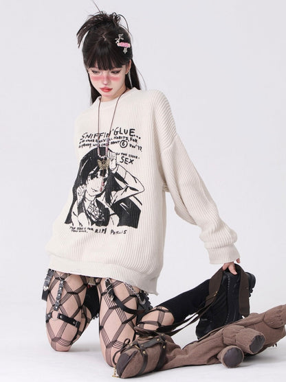 Comic Girl Illustrated Lässiger Pullover