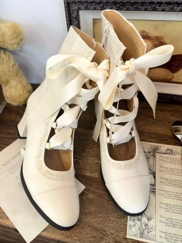 Elegant Antique Lolita Lace-Up Boots
