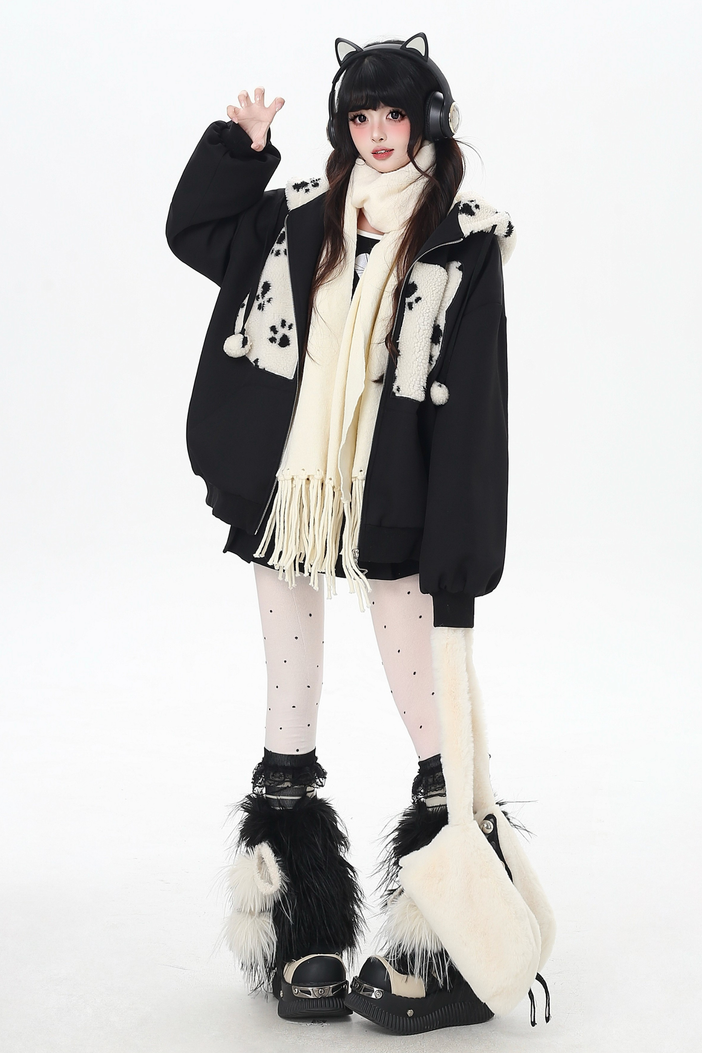 Dark Sweet Cat Ear Fleece Loose Jacket