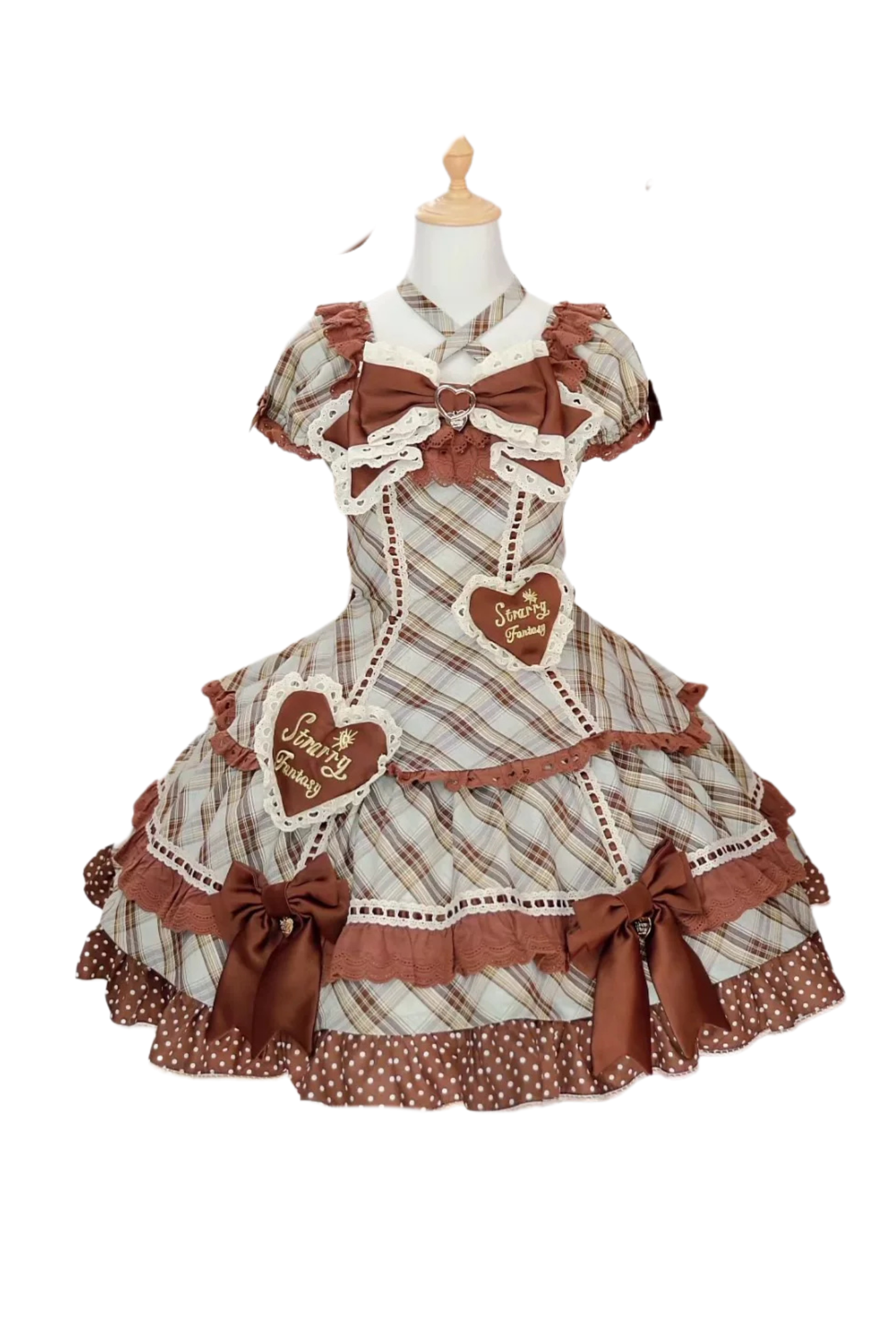 Check Sweet Girly Lolita Tiered Dress + Headband + Hairband