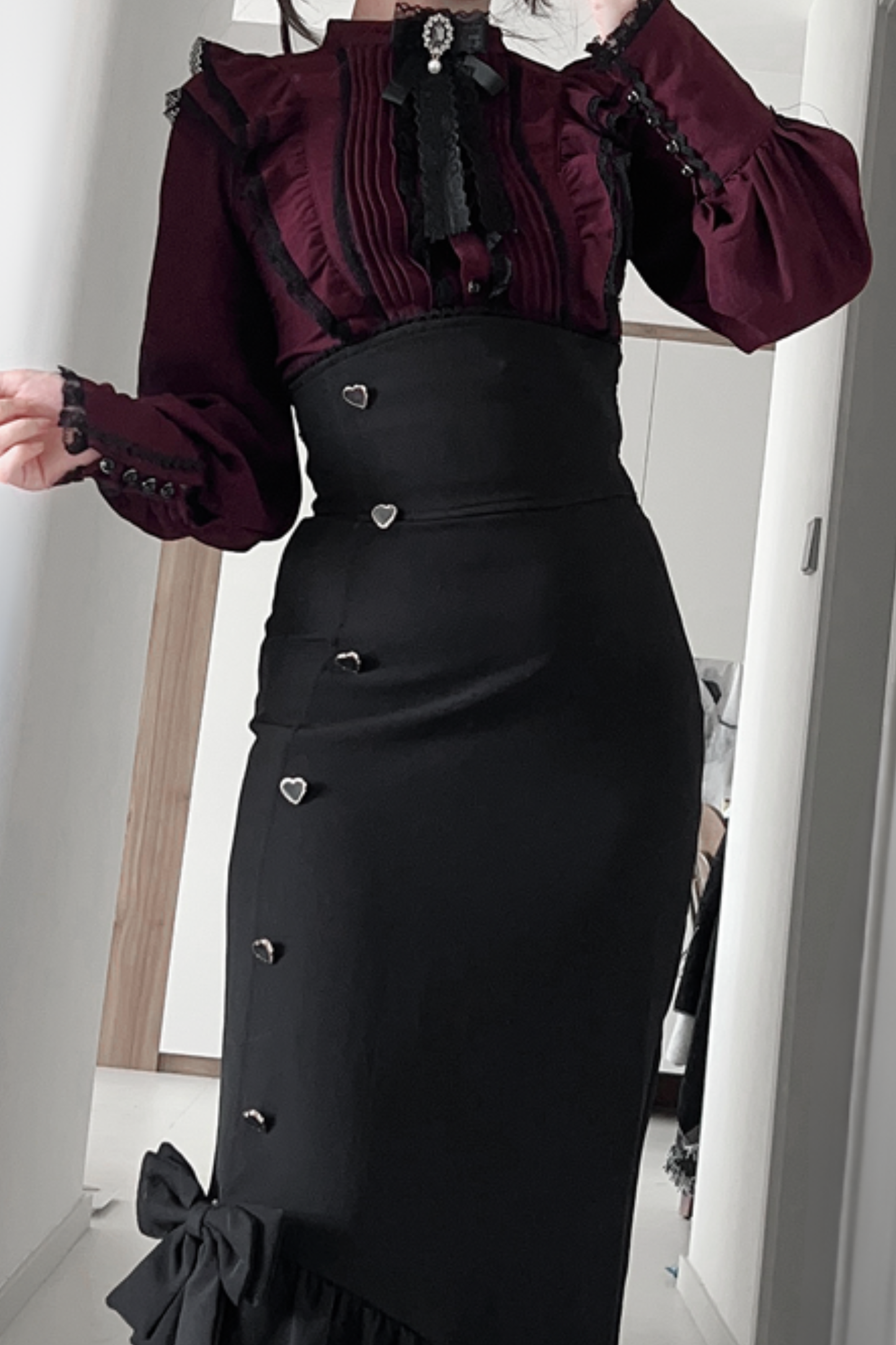 【数量限定】Heartbeat Love Songクリアエレガントリボンシャツ＋フィッシュテールスカートセット