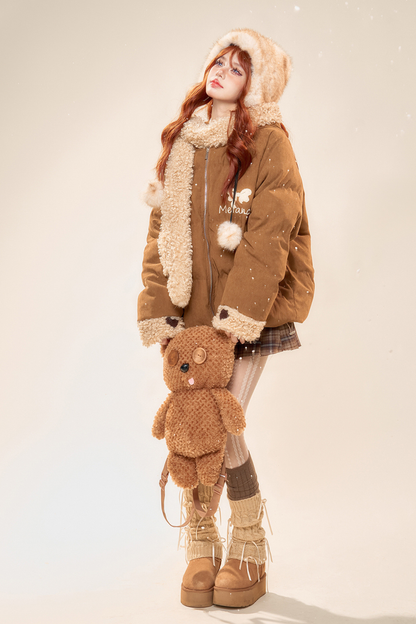 キャラメルマフィンウールフーデッドコート