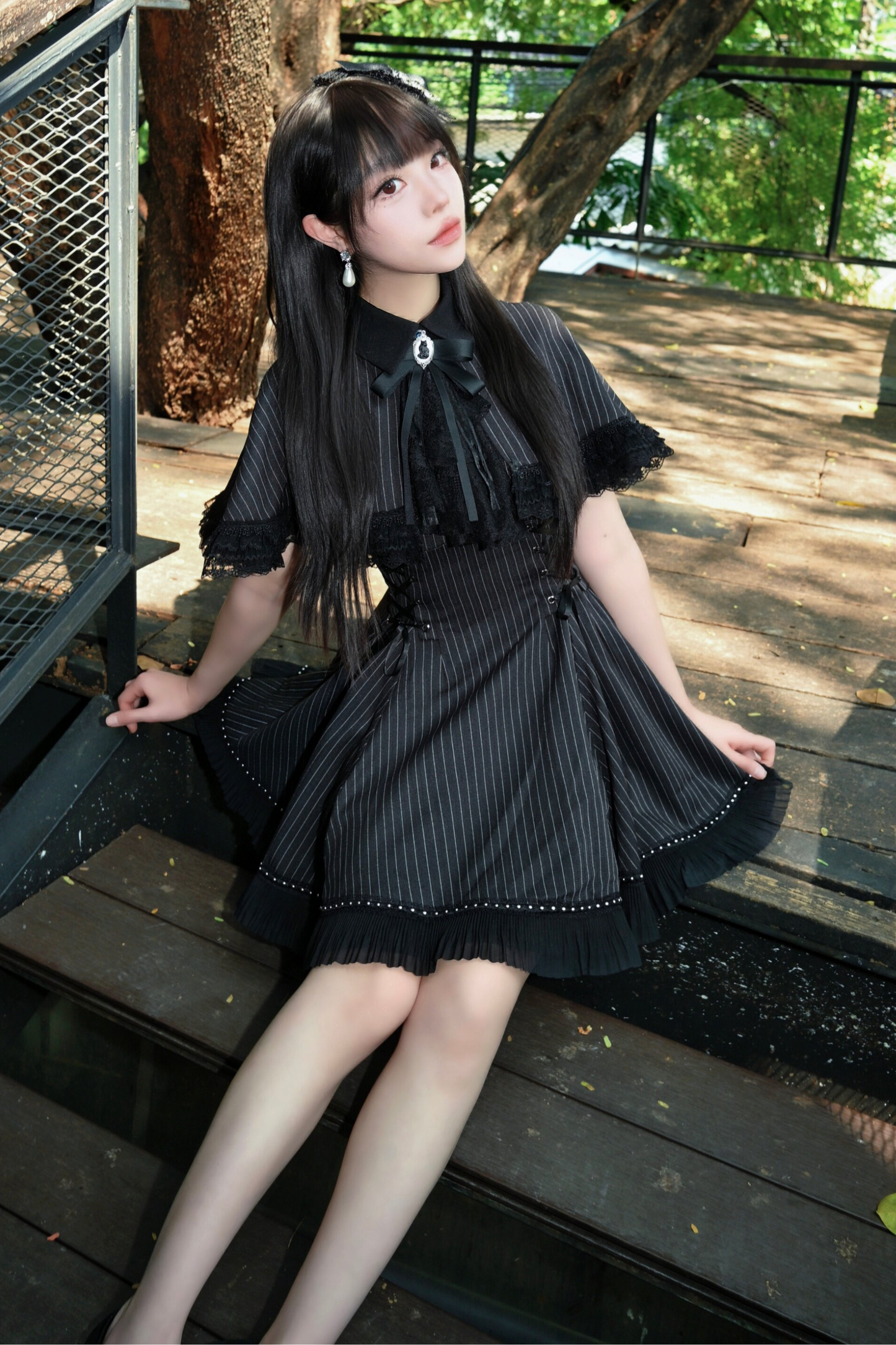 French Stripe Cape Dress