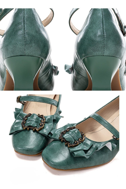 レザーリボンフリルロリータヒール