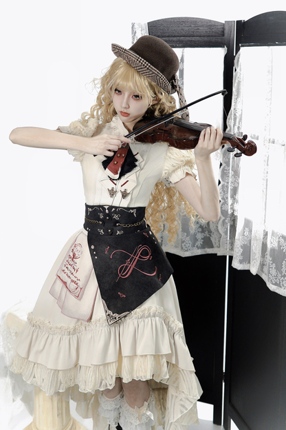 Vintage Lolita Puff Sleeve Top + Asymmetrical Skirt + Corset