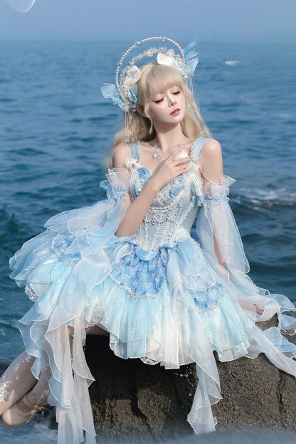 Mermaid Chiffon Lolita Dress + Crown + Headband + Sleeves