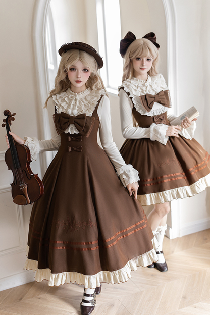 ツインフリルドールジャンパースカート+トップス+リボン+ハット