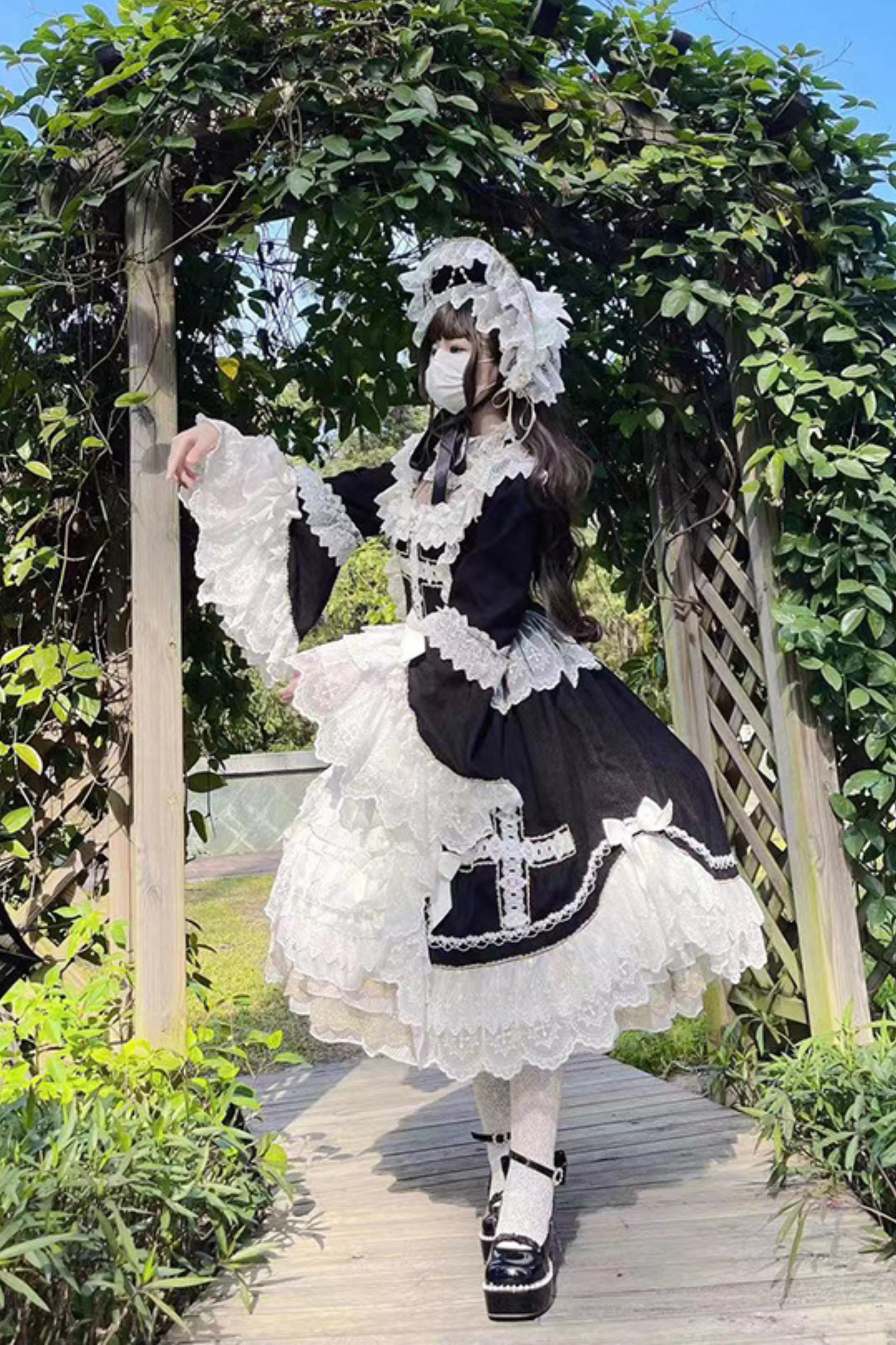 ゴシックドールレースドレス+ボンネット