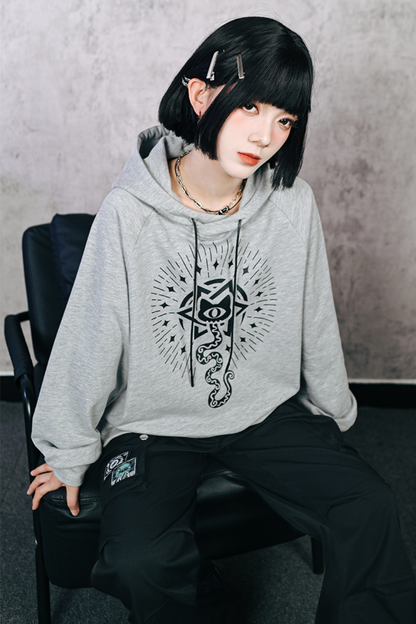 Gray Hooded Trendy Style Casual Top