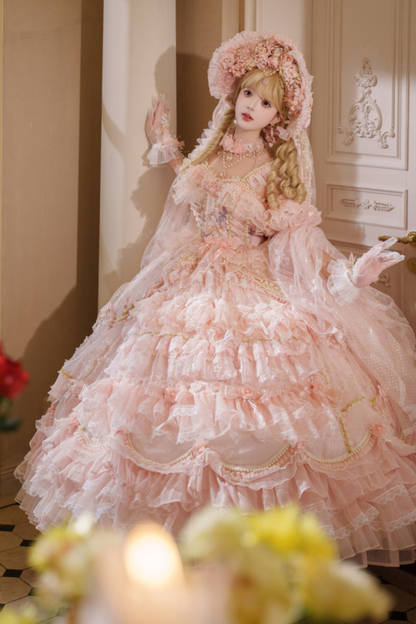 スイートフラワーゴージャスティーパーティーロングロリータドレス