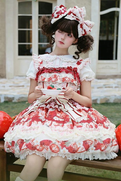 Strawberry Fantasy Lolita Dress + Hairband + Brooch
