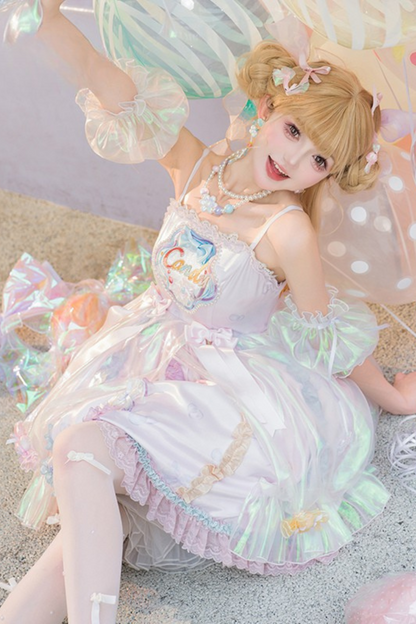 キャンデーポップバルーンロリータジャンパースカート+パールネックレス