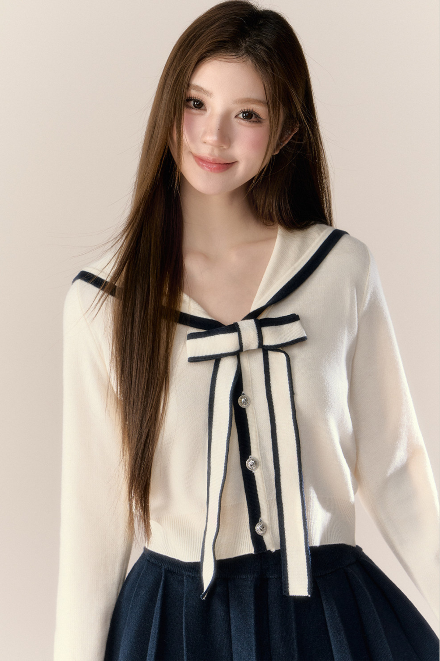 セーラーリボンカーディガン+プリーツスカート