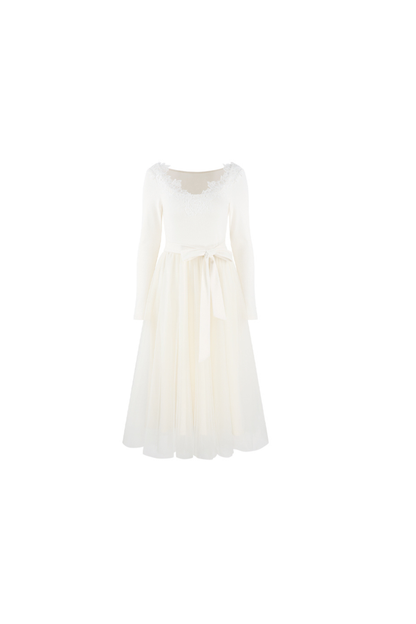 レッドウールンウエストシンチングコート+ロングドレス