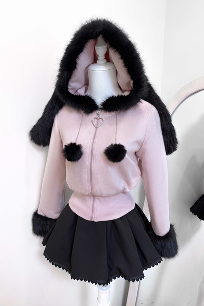 Hasenohren-Kapuzen-Wildlederjacke