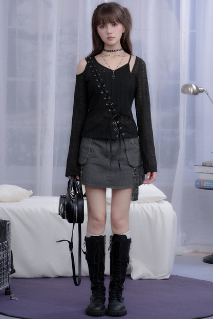 スパイシーレースアップフェイクツーピーストップス