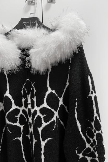 ゴシックファーフードルーズジップカーディガン