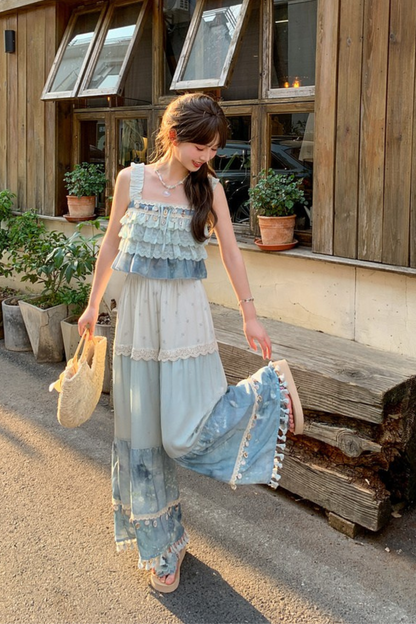 シーブルーデザインワイドパンツ