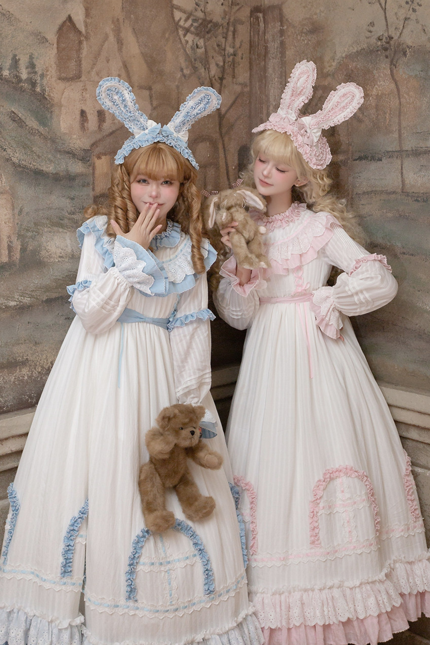ラビットツインブルーロリータドレス+ラビットヘアバンド