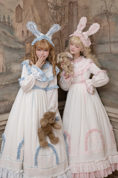 ラビットツインブルーロリータドレス+ラビットヘアバンド